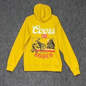 Coors Banquet Rodeo Hoodie Mens Medium Yellow Graphic Beer Pullover Sweatshirt